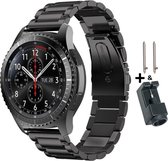 Metalen Armband Voor Samsung Galaxy Watch 46mm / Gear S3 Frontier & Classic Horloge Band Strap – Maat: zie maatfoto - Schakel Polsband RVS - Inclusief Inkortset - Zwart
