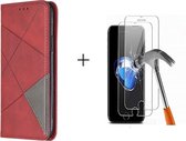 GSMNed - Leren telefoonhoesje rood - Luxe iPhone 12/12 Pro hoesje - portemonnee - pasjeshouder iPhone 12/12 Pro - rood - 1x screenprotector iPhone 12/12 Pro