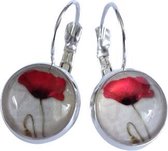 2 Love it Klaproos J - Oorbellen - Rood - Wit - Groen - Zilverkleurig
