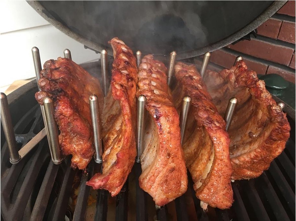 Spareribs Houder Rek BBQ RVS verstelbaar 8 tot 75cm, 6-7 racks, spare rib rack barbecue grill oven - i12Cover