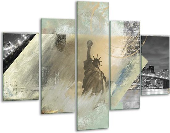 Glas schilderij Vrijheidsbeeld, New York | Grijs, Crème Groen | | Foto print op Glas |  F007282