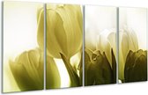 GroepArt - Glasschilderij - Tulp - Groen, Grijs - 160x80cm 4Luik - Foto Op Glas - Geen Acrylglas Schilderij - 6000+ Glasschilderijen Collectie - Wanddecoratie