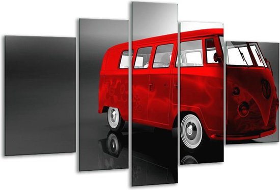 Glasschilderij Auto - Rood, Zwart, Grijs - 170x100cm 5Luik - Foto Op Glas - Geen Acrylglas Schilderij - 6000+ Glasschilderijen Collectie - Wanddecoratie