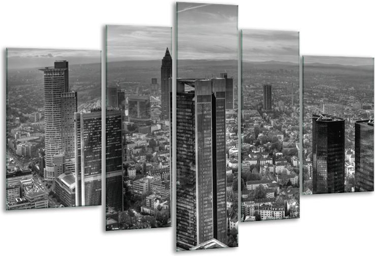 Glasschilderij New York - Grijs, Zwart, Wit - 170x100cm 5Luik - Foto Op Glas - Geen Acrylg