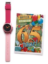 Verjaardag Horloge 65 jaar - Happy Birthday Watch + Wenskaart Hartelijk Gefeliciteerd 65 Jaar