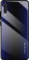 Voor Galaxy A50 Texture Gradient Glass beschermhoes (donkerblauw)