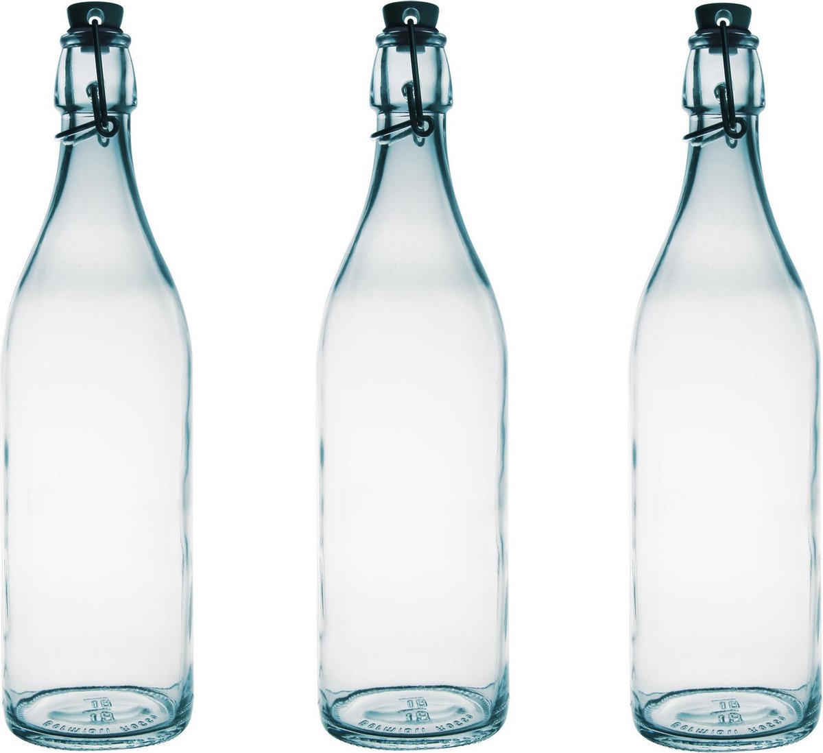 12x Glazen beugelflessen/weckflessen transparant 1 liter rond - Waterflessen/karaffen