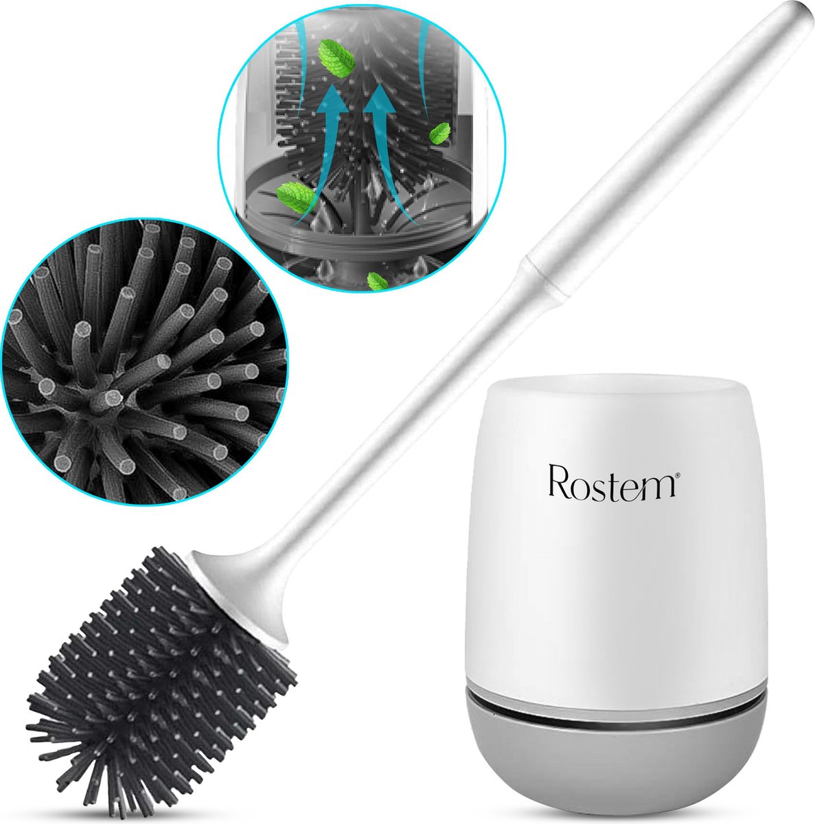 Rostem® Siliconen Toiletborstel Met Opvangbak - WC Borstel - Hygiënische Toiletborstel - Wit