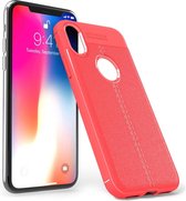 iPhone X / iPhone 10 Hoesje Shock Proof Siliconen Hoes Case | Back Cover TPU met Leren Textuur - Rood