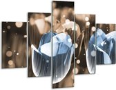 Glasschilderij -  Tulp - Blauw, Grijs - 100x70cm 5Luik - Geen Acrylglas Schilderij - GroepArt 6000+ Glasschilderijen Collectie - Wanddecoratie- Foto Op Glas