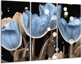 GroepArt - Schilderij -  Tulp - Blauw, Grijs, Zwart - 120x80cm 3Luik - 6000+ Schilderijen 0p Canvas Art Collectie