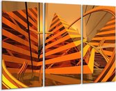 GroepArt - Schilderij -  Abstract - Geel, Oranje, Bruin - 120x80cm 3Luik - 6000+ Schilderijen 0p Canvas Art Collectie