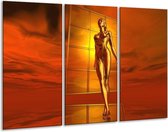 GroepArt - Schilderij -  Abstract - Goud, Rood, Geel - 120x80cm 3Luik - 6000+ Schilderijen 0p Canvas Art Collectie