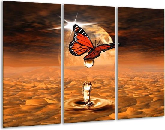 GroepArt - Schilderij -  Vlinder - Bruin, Goud - 120x80cm 3Luik - 6000+ Schilderijen 0p Canvas Art Collectie