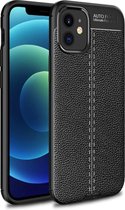 iPhone 12 Mini Hoesje Shock Proof Siliconen Hoes Case | Back Cover TPU met Leren Textuur - Zwart