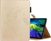 Voor iPad Pro 11 (2020) Plum Blossom reliÃ«fpatroon Horizontale flip lederen tas met houder en kaartsleuf (goud)