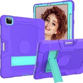 Contrasterende kleur Robot schokbestendig siliconen + pc-beschermhoes met houder voor iPad Pro 12,9 inch (2020) (paars mintgroen)