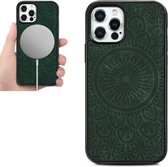 Mandala reliëfpatroon PU lederen huid magnetische patch TPU schokbestendig Magsafe-hoesje voor iPhone 12 mini (groen)
