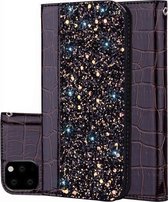 Krokodiltextuur Glitterpoeder Horizontale lederen flip-hoes met kaartsleuven en houder voor iPhone 11 Pro Max (zwart)