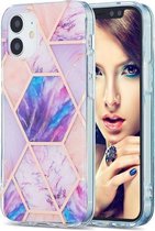 3D Galvaniserend marmerpatroon TPU beschermhoes voor iPhone 12 mini (roze paars)