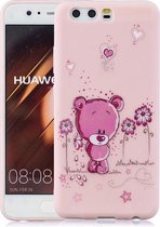 Voor Huawei P30 Lite schokbestendige beschermhoes volledige dekking siliconen hoes (bloem beer)