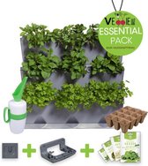 Minigarden® Vertical - verticale tuin - verticaal tuinieren - ESSENTIAL PACK met gieter, ophangingsbeugel en verankeringclips, inclusief 4 saladezaden & 12 zaaipotjes - GRIJS