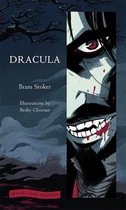 Dracula van Bram Stoker, illustraties van Becky Cloonan. Een duistere illustratie van Dracula met bloedspetters op zijn gezicht.