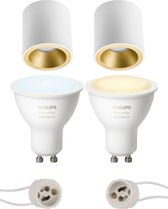 PHILIPS HUE - Opbouwspot Set GU10 - White Ambiance - Bluetooth - Proma Cliron Pro - Opbouw Rond - Mat Wit/Goud - Verdiept - Ø90mm