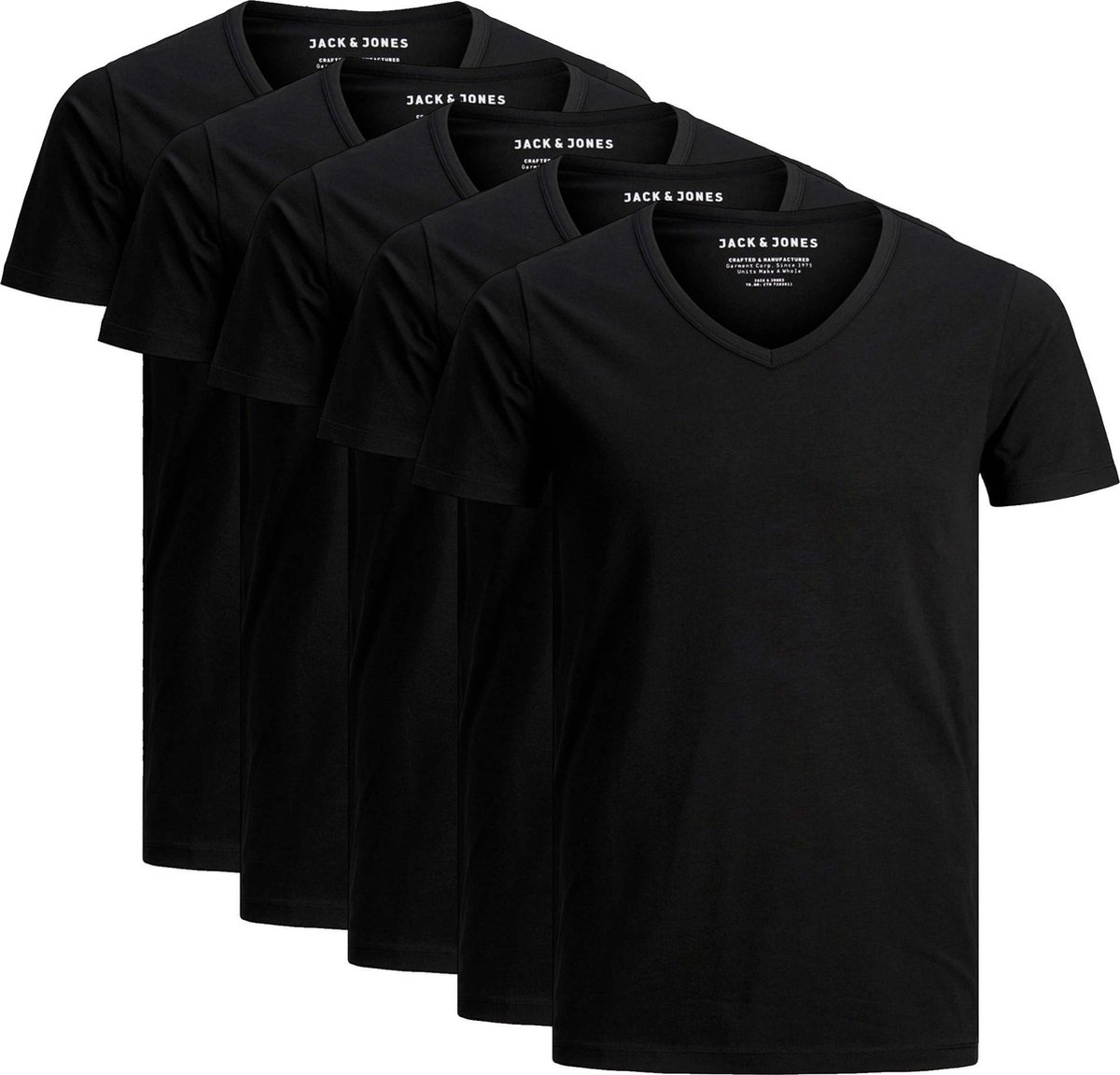 Jack en Jones â T Shirt heren â 5 pack - Basic â XL â V hals - Zwart â T Shirt heren | bol.com