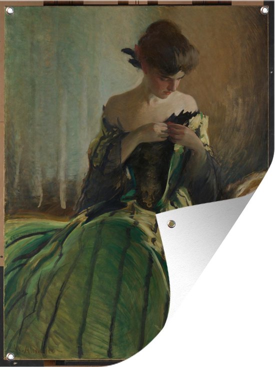 Tuinschilderij Study in Black and Green - Schilderij van John White Alexander - 60x80 cm - Tuinposter - Tuindoek - Buitenposter