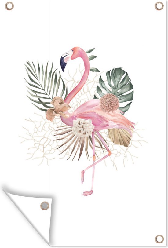 Tuindecoratie Planten - Flamingo - Bloemen - 40x60 cm - Tuinposter - Tuindoek - Buitenposter