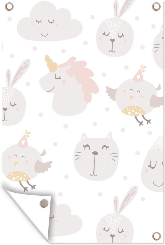 Tuinposters buiten Dieren - Pastel - Design - Kinderen - Jongens - Meisjes - Baby - 60x90 cm - Tuindoek - Buitenposter