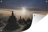 Borobudur au coucher du soleil Affiche de jardin Indonésie 200x100 cm - Photo sur affiche de jardin / Peintures pour l'extérieur (décoration de jardin)