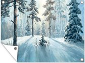 Tuin decoratie Sneeuw - Bos - Winter - 40x30 cm - Tuindoek - Buitenposter