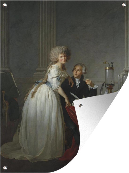 Tuinschilderij Portret van de heer Lavoisier en zijn vrouw - Schilderij van Jacques-Louis David - 60x80 cm - Tuinposter - Tuindoek - Buitenposter
