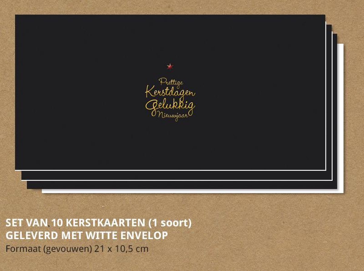 Luxe kerstkaarten met enveloppen, goudfolie en roodfolie - 10 stuks