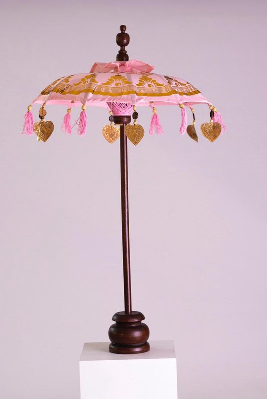 eerste toespraak snel Tafel parasol roze goud ibiza boho Bali Balinees voet hout wood home  decoration woon... | bol.com