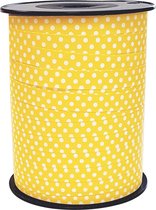 Sierlint / cadeaulint / verpakkingslint / krullint kado lint geel met witte stippen 10mm x 250 meter