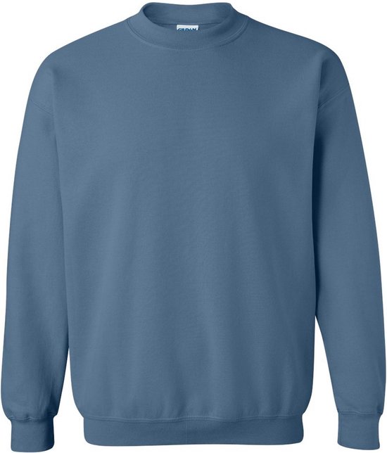 Sweatshirt indigo à col rond Gildan, manches longues, ourlet côtelé.