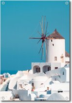 MuurMedia – Travel Collectie - Tuindoek - 95x130 cm – Windmolens in Mykonos - tuinposter - tuin decoratie - tuinposters buiten – tuinschilderij