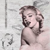 Tuinposter - Filmsterren / Retro - Marilyn Monroe / Collage in wit / taupe / beige / zwart - 120 x 120 cm.