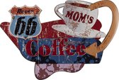 Clayre & Eef Wanddecoratie 60*40 cm Rood Blauw Ijzer Moms Coffee Muurdecoratie Wandversiering Tekstbord