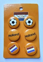 6 stuks Oranje Hup Holland buttons 2,5 cm