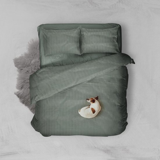 Dekbedovertrek - 140x200/220 - Uni - Satijnstreep / Satijn Streep - Hotel Kwaliteit Satin Stripe - Olive Green van Merkloos — afbeelding 4