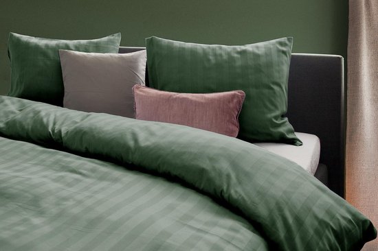 Dekbedovertrek - 140x200/220 - Uni - Satijnstreep / Satijn Streep - Hotel Kwaliteit Satin Stripe - Olive Green van Merkloos — afbeelding 3