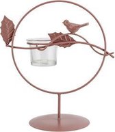 TheeLichthouder Metaal Rond - Waxinelichthouder - Bird Powder Coated Glass Cup Roze - ø19,5x10,5cm
