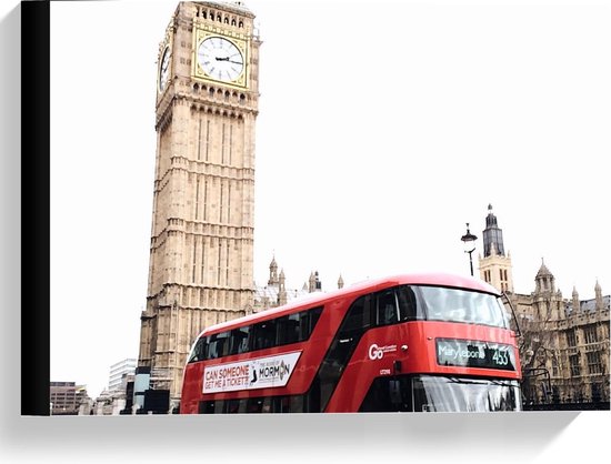 Canvas  - Rode Touringsbus bij Big Ben in Londen - 40x30cm Foto op Canvas Schilderij (Wanddecoratie op Canvas)