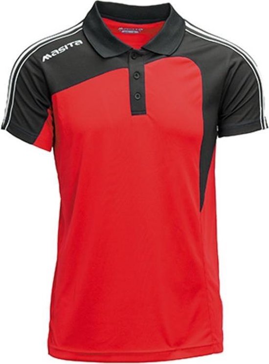 Masita | Polo Shirt Dames & Heren - Korte Mouw - Tennis Polo - Sportpolo - Mesh inzetten Optimale Vochtregulatie - Lichtgewicht - Forza Lijn - RED/BLACK - XL