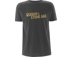 Queens Of The Stone Age - Metallic Text Logo Heren T-shirt - XL - Grijs