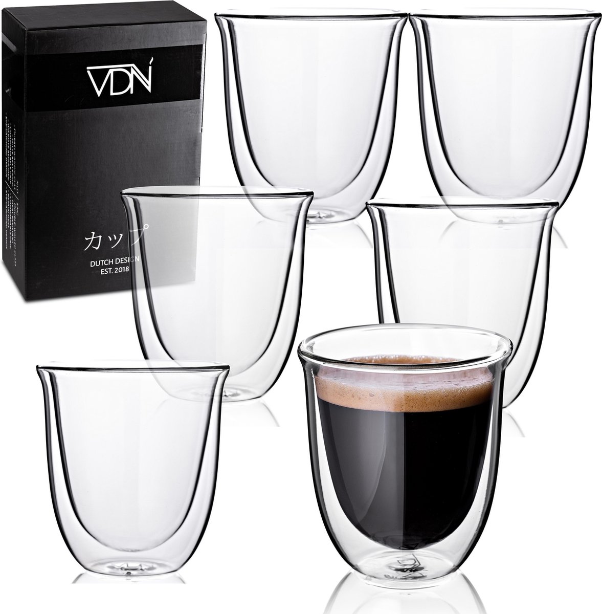 Dubbelwandige theeglazen koffieglazen - Cappuccino glazen - Warme en koude dranken koffietassen dubbelwandig - 250 ML - Set van 6 - VDN